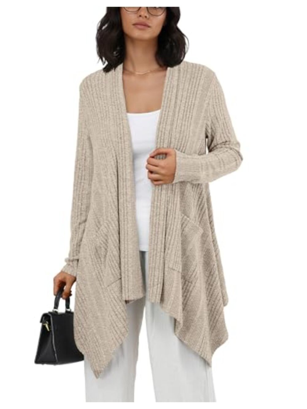 Womens Casual Long Sleeve Cardigan Open Front Drape Sweater Irregular Hem Knit
